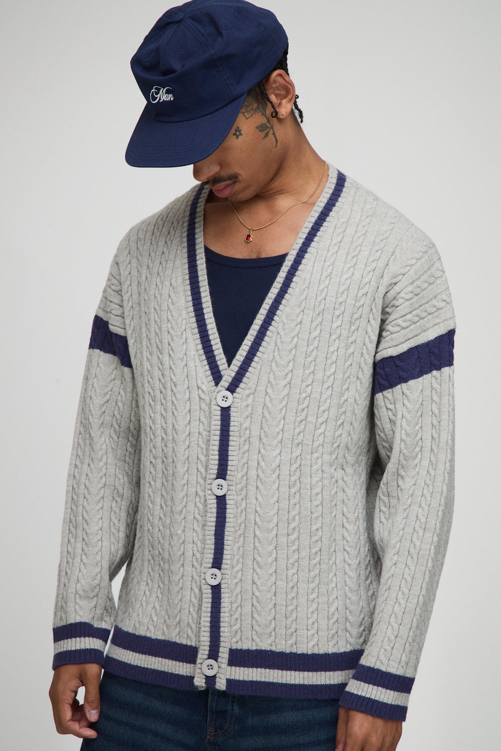 Oversized Drop Shoulder Boucle Cable Knitted Cardigan